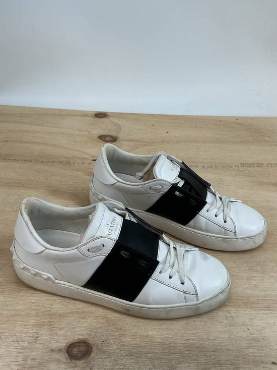 Valentino Shoes - Valentino White Sneakers with Black Center Panel and Stud Details Size 38